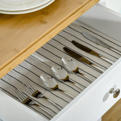 HOMCOM Kitchen Cart Storage Trolley Wooden Cabinet with Drawer Cupboard Towel Rail White--ChewyGames-ChewyGames