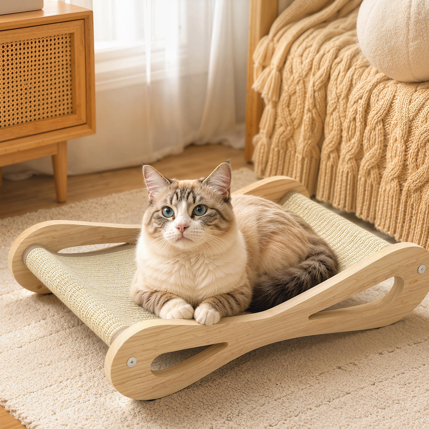 PawHut 2 in 1 Sisal Cat Scratcher Bed Cat Scratching Board and Lounger 60 x 35 x 13 cm Cream White