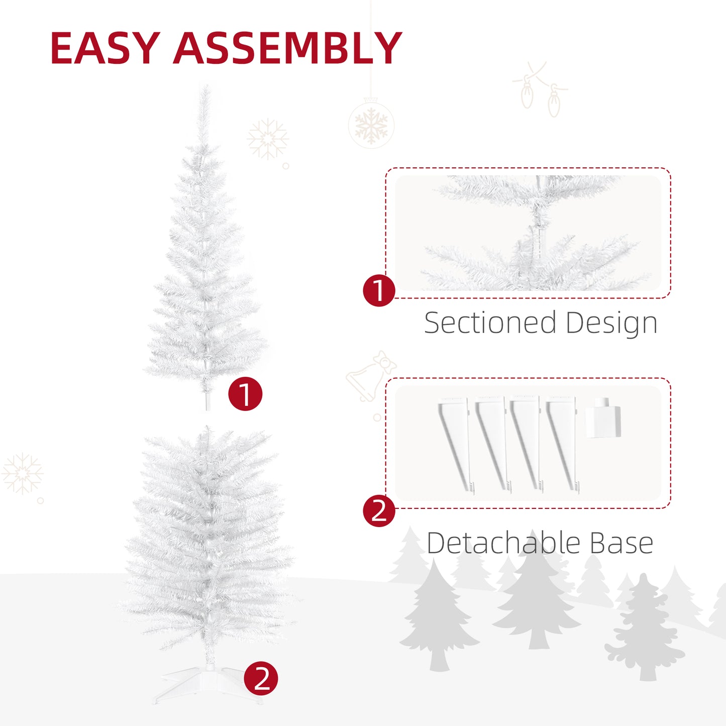 HOMCOM 5ft Unlit Artificial Christmas Tree, Pencil Slim Xmas Tree with Solid Stand and Realistic Branches, White--ChewyGames-ChewyGames
