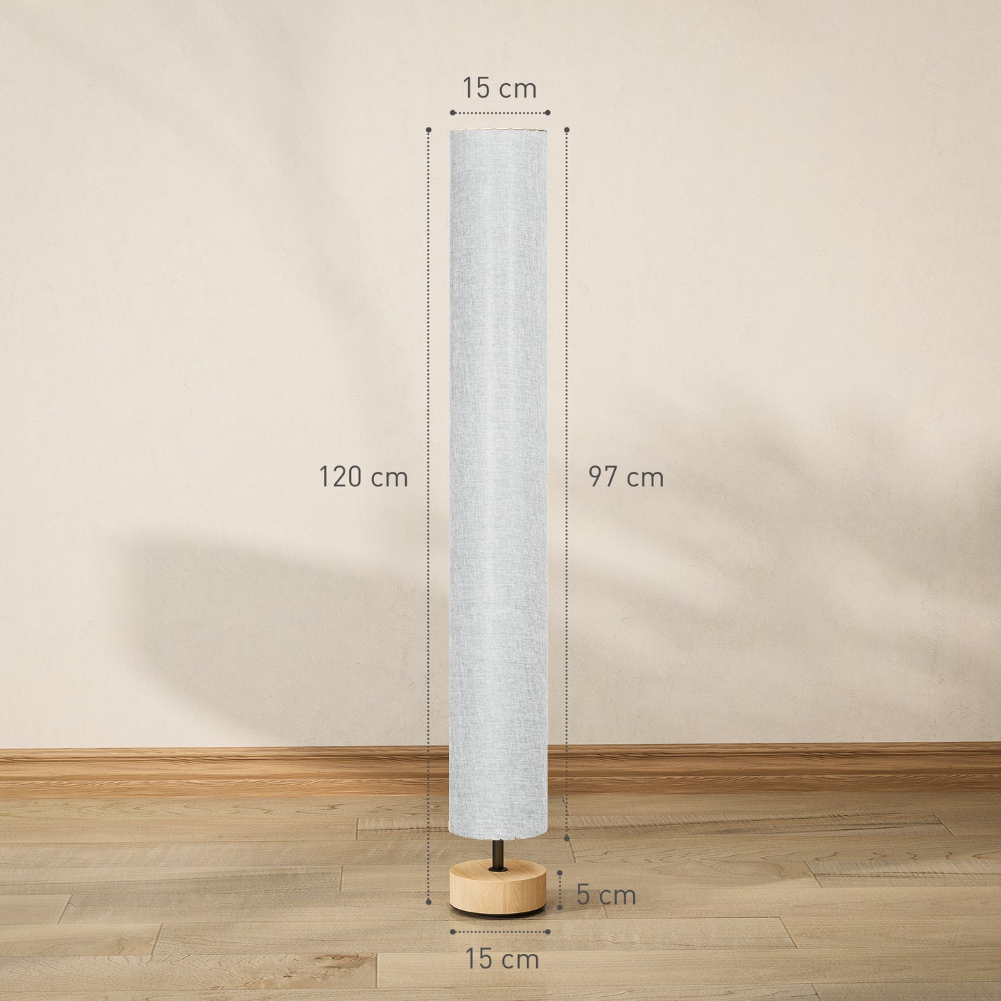 HOMCOM Floor Lamp for Living Room, 47" Modern Standing Lamp with Linen Shade, Wooden Base, Grey