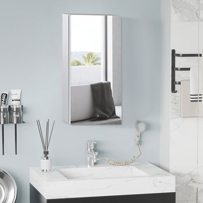 HOMCOM Stainless Steel Bathroom Mirror Cabinet, Wall Mounted Bathroom Cabinet with Mirror for Small Cloakroom Compact Space, 30 x 14 x 55 cm