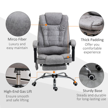 Vinsetto Heated 6 Points Vibration Massage Executive Office Chair, Adjustable Swivel Ergonomic High Back Desk Chair Recliner with Footrest, Grey