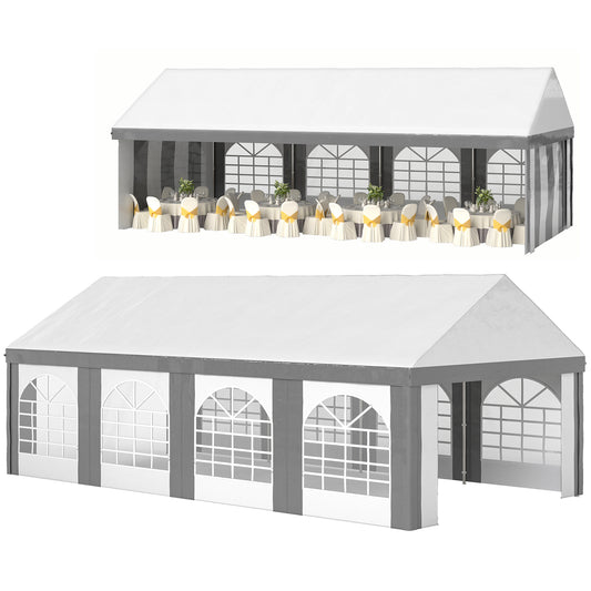 Outsunny 8m x 4m Marquee Gazebo with Sides, Level 4 Wind Protection & Waterproof, Light Grey