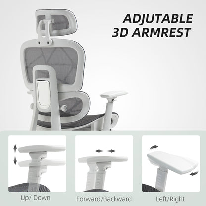 HOMCOM Multi-Adjustable Mesh Office Chair - Grey and White