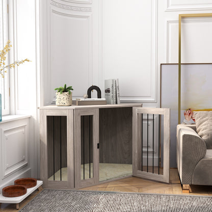 PawHut Dog Crate Furniture Side Table, with Cushion, 122 x 61 x 71cm - Walnut Brown