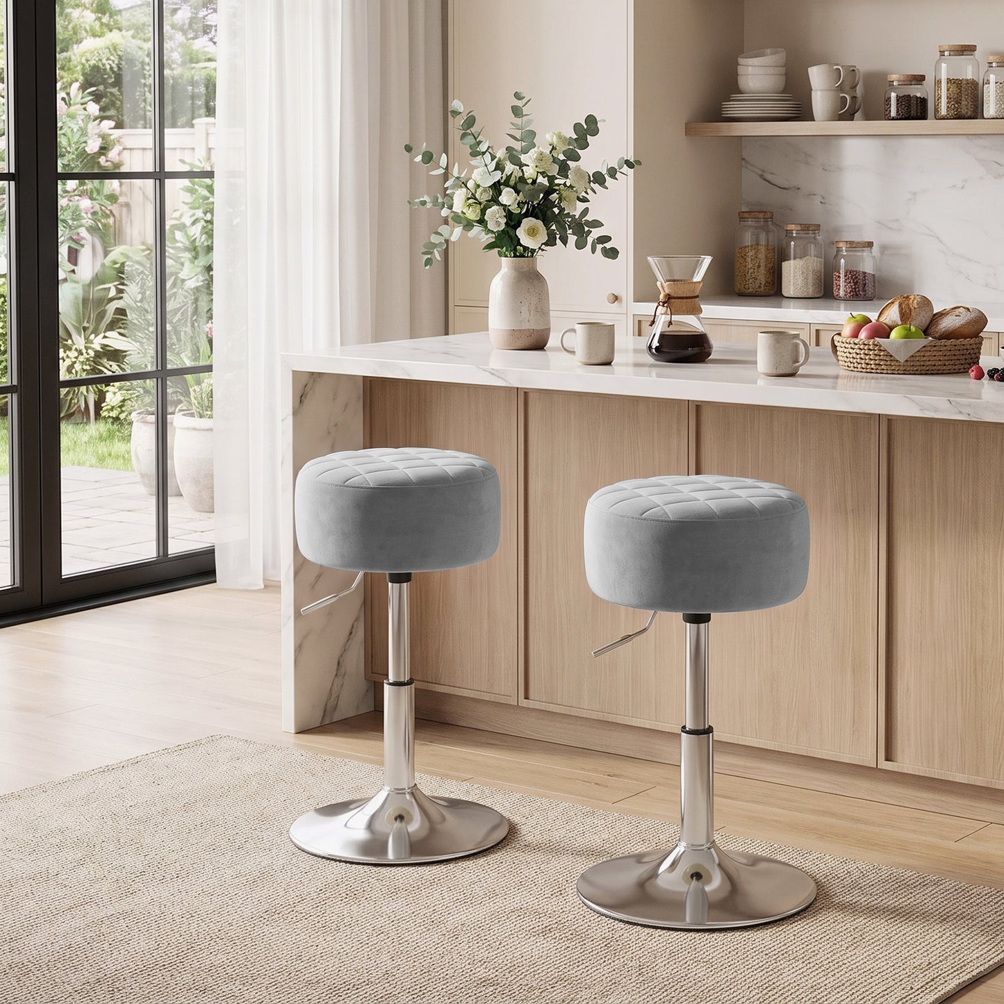 HOMCOM Bar Stool Adjustable Swivel Chair Velvet-Feel Seat 1 Piece, Grey