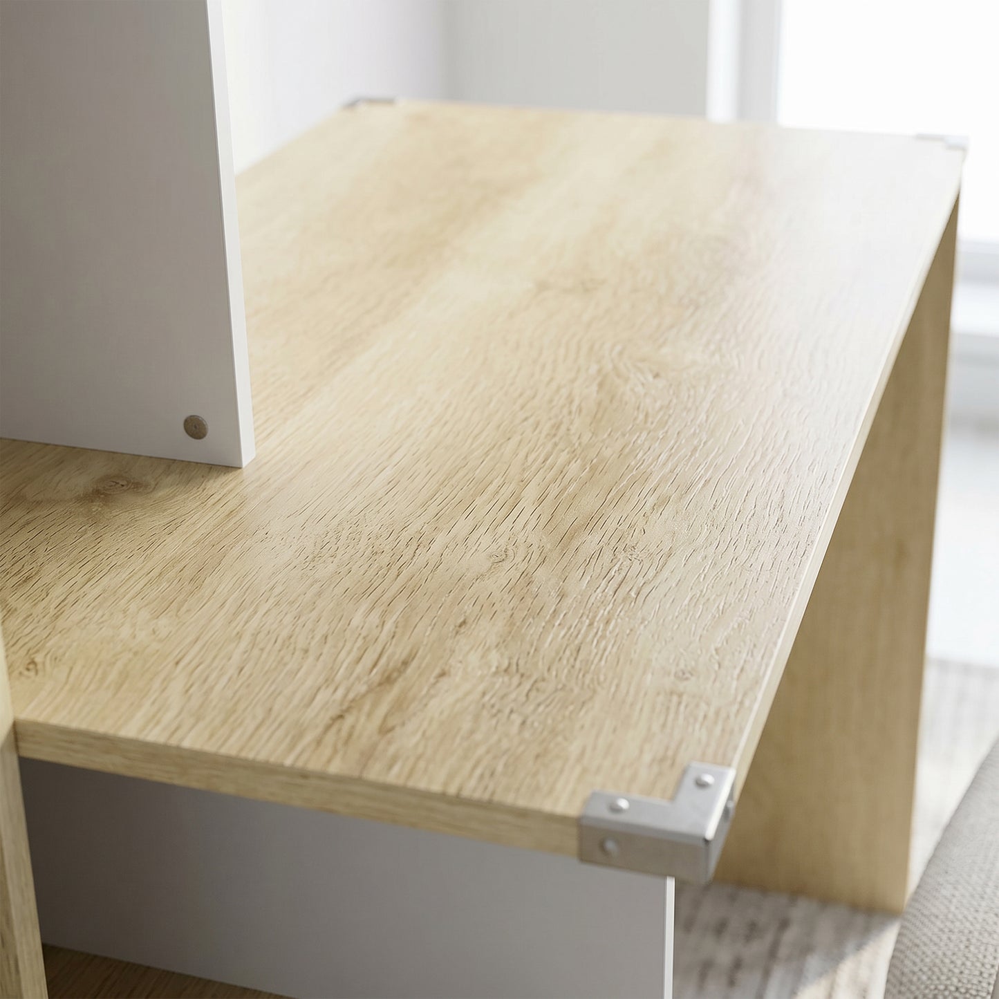HOMCOM Computer Desk, Office Desk with Bookshelf, File Drawer and Legal Hanging File Holders, Oak Wood Effect
