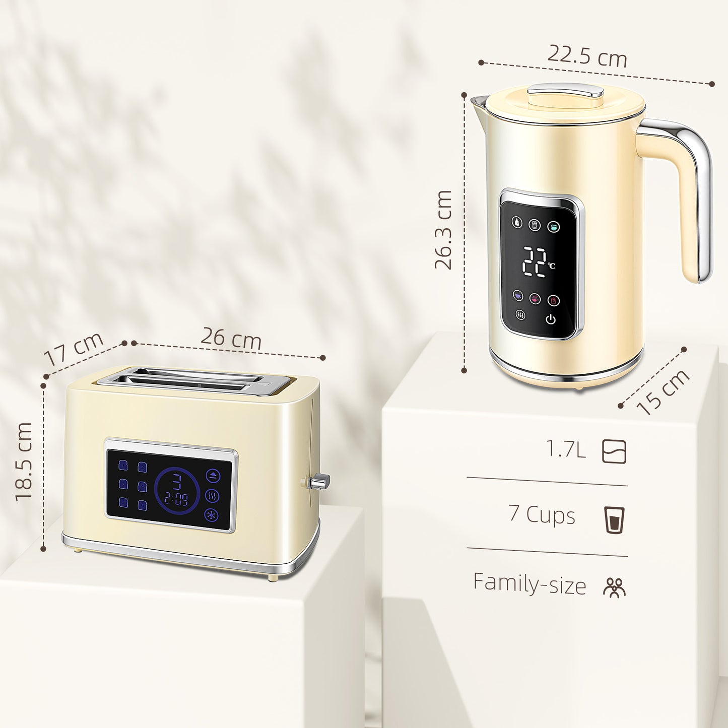 HOMCOM Touch Screen Kettle and Toaster Set - Cream