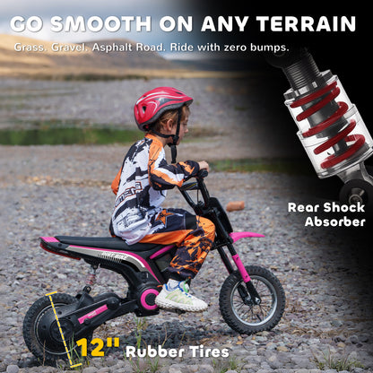 HOMCOM 24V Electric Motorbike with Twist Grip Throttle, Music, Horn, 12" Pneumatic Tyres, 16km/h Max Speed - Pink