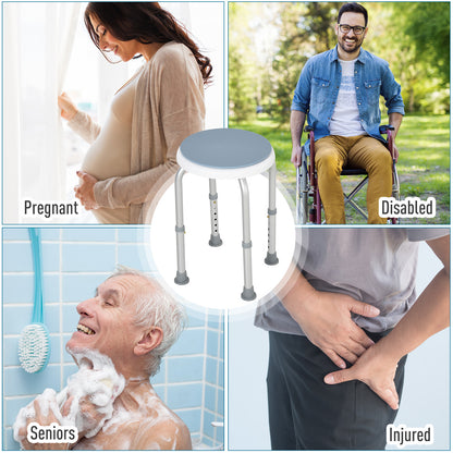 HOMCOM 360° Swivel Shower Chair, Height Adjustable Aluminium Shower Stool with Non-Slip Feet for Disabled, Elderly, Light Blue