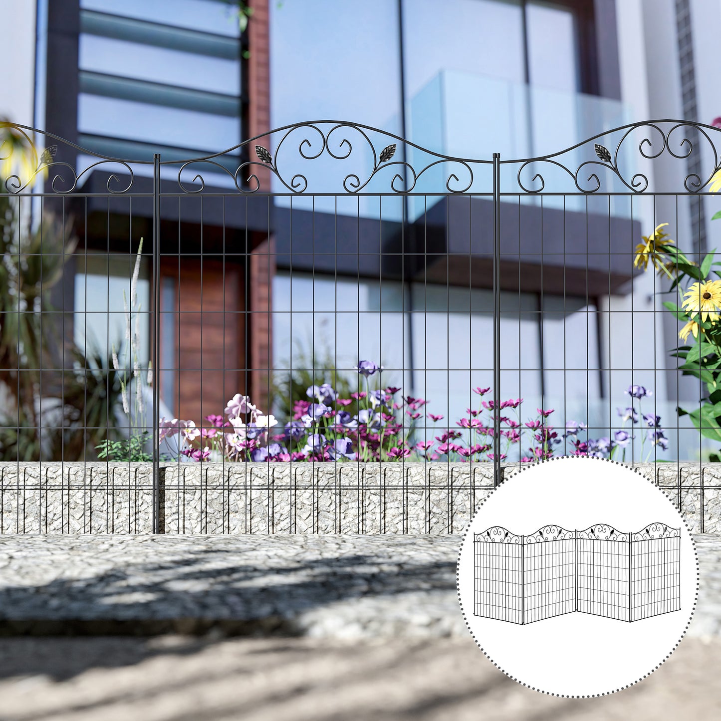 Outsunny Garden Decorative Fence 4 Panels 44in x 12ft Metal Wire Landscape Border Edging--ChewyGames-ChewyGames