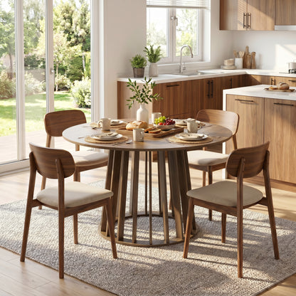 HOMCOM Dining Table for 4-6 People Modern Kitchen Table with Slatted Base 120 cm Round Light Walnut