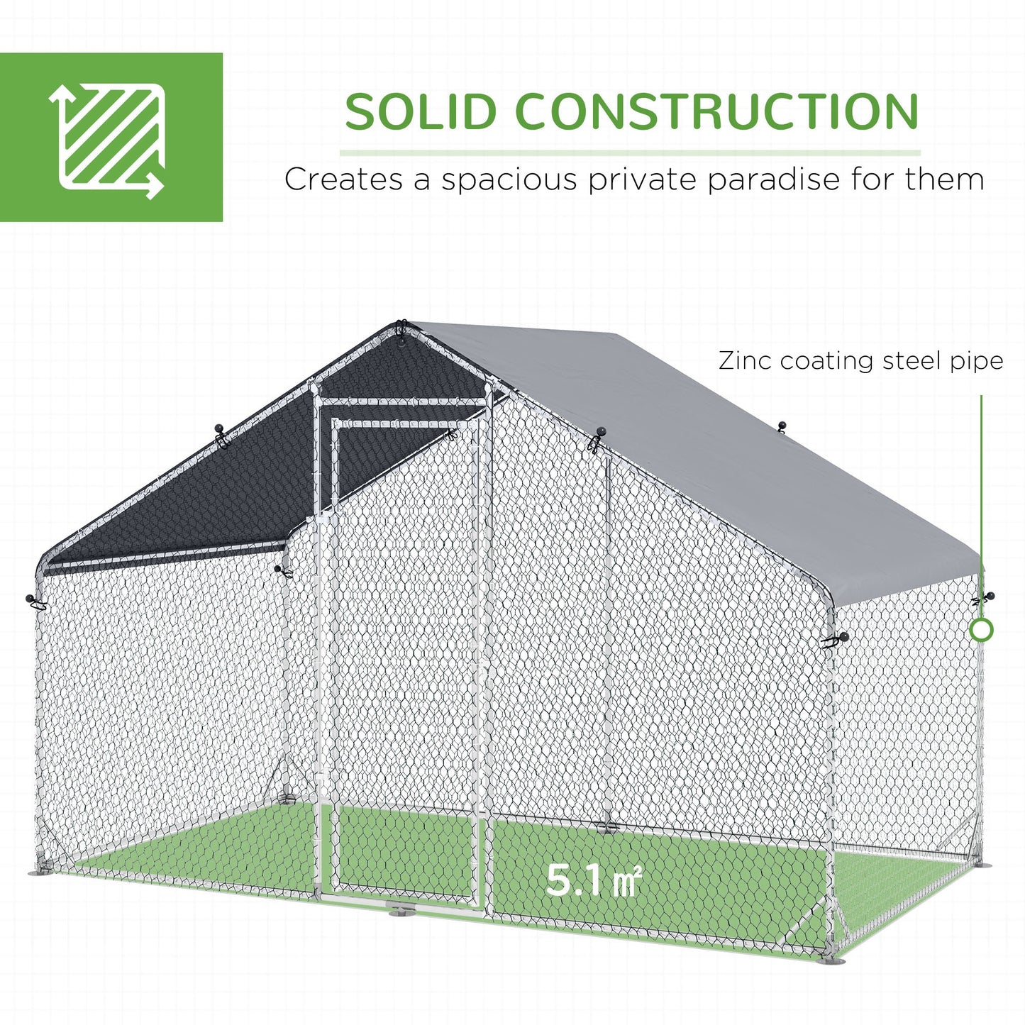 PawHut Large Chicken Coop, Galvanised Walk In Chicken Coop Hen House w/ Water-Resist Cover, Grey