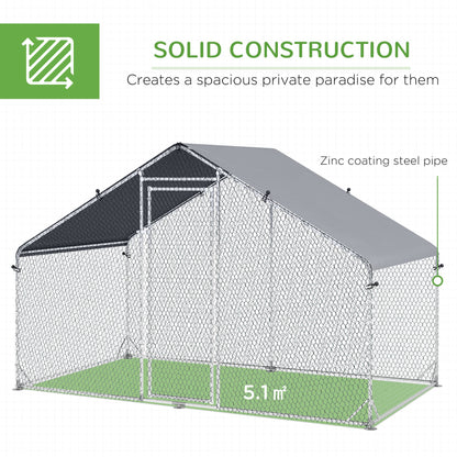PawHut Large Chicken Coop, Galvanised Walk In Chicken Coop Hen House w/ Water-Resist Cover, Grey