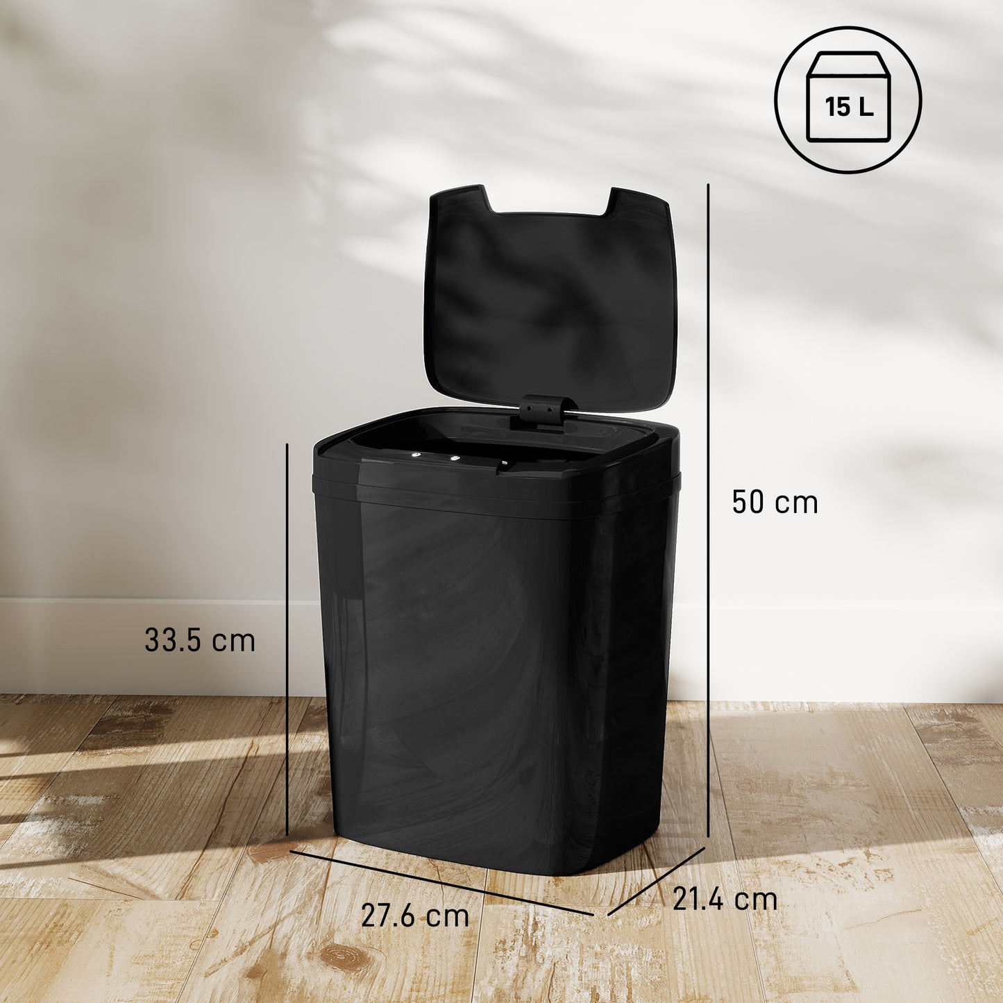 HOMCOM 15L Sensor Bin, Automatic Touchless Kitchen Bin, Easy Clean, Battery Operated for Home Office, Bedroom, Bathroom, Black--ChewyGames-ChewyGames