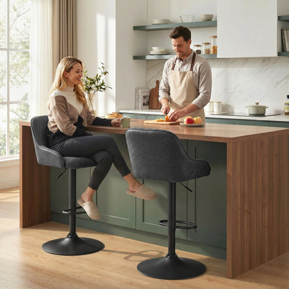 HOMCOM Bar Stools Adjustable Swivel Kitchen Chairs with Backrest Set of 2 for Kitchen Island Black