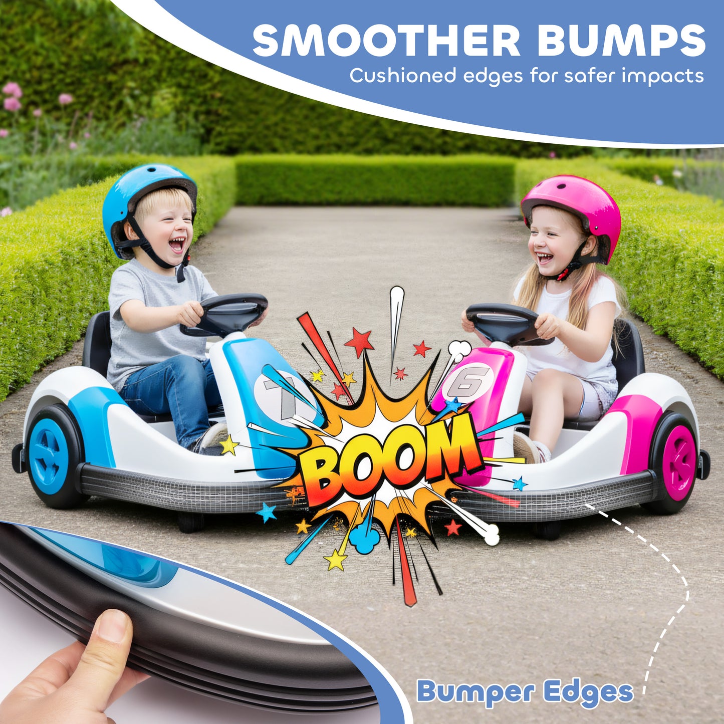 AIYAPLAY Kids Bumper Car with 360-Degree Rotation, 6V Electric Ride On Car with Music and Horn for 3-8 Years Old, Blue