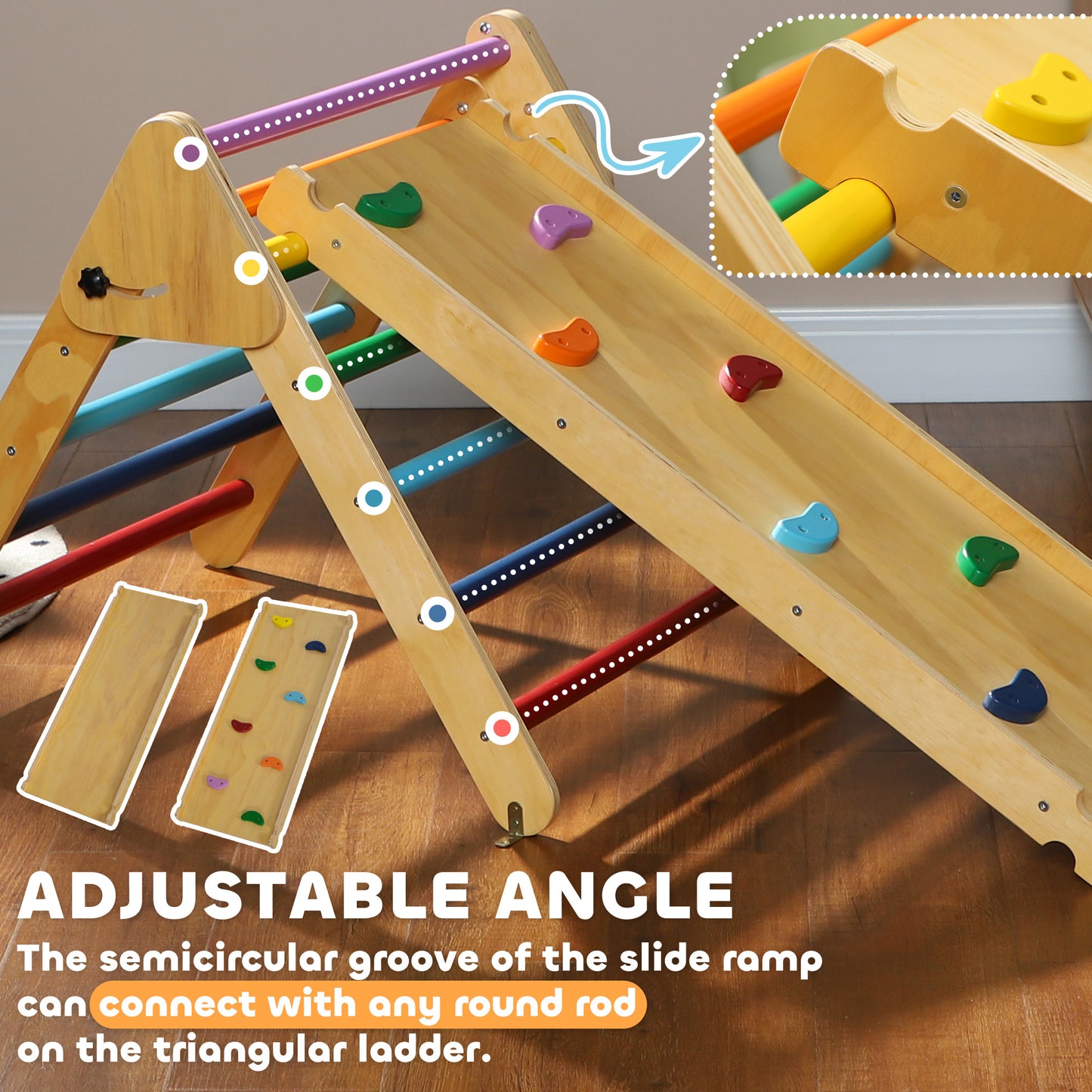 AIYAPLAY Toddler Climbing Frame for Kids, with Ramp, 3-in-1 Wooden Play Triangle Set for 18-48 Months, Multicolour