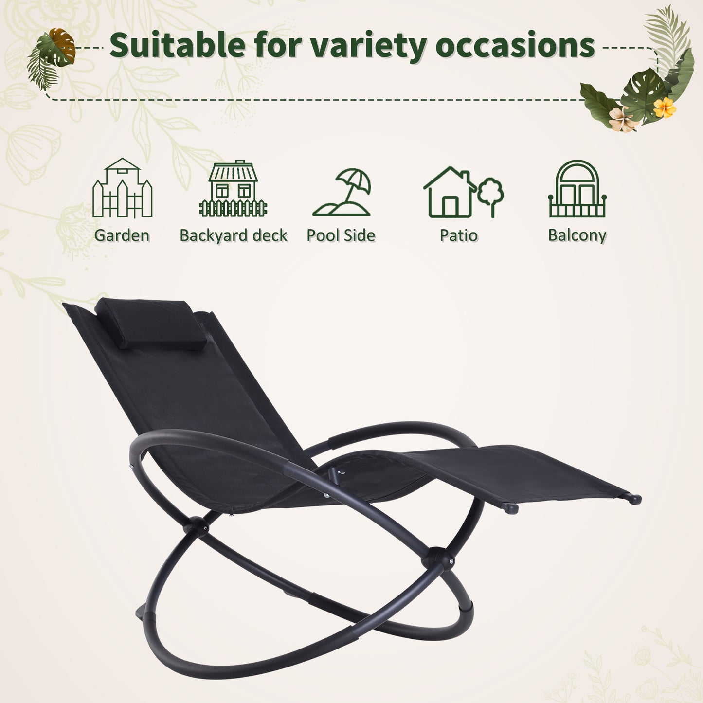 Outsunny Outdoor Orbital Lounger Zero Gravity Patio Chaise Foldable Rocking Chair w/ Pillow Black--ChewyGames-ChewyGames