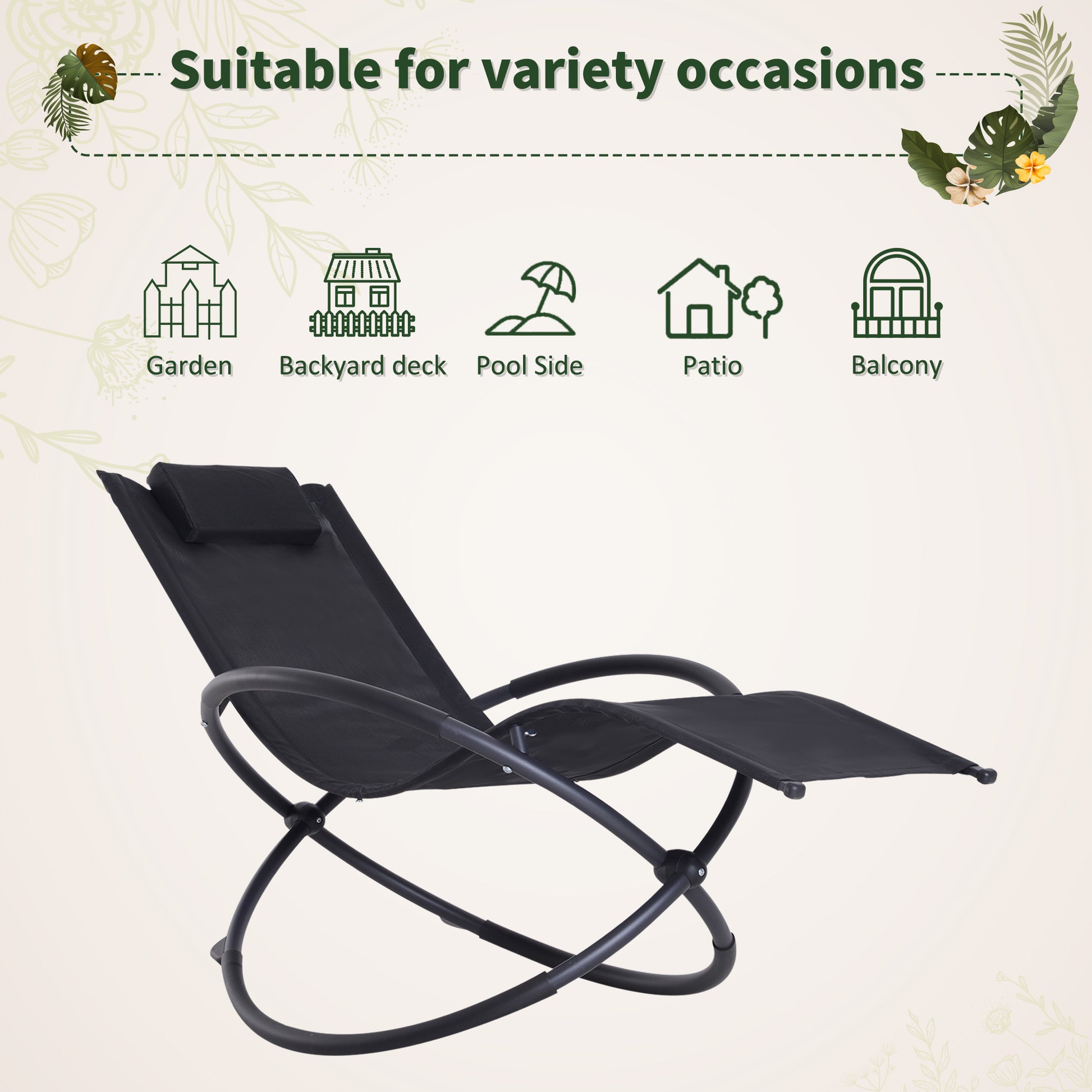 Outsunny Outdoor Orbital Lounger Zero Gravity Patio Chaise Foldable Rocking Chair w/ Pillow Black--ChewyGames-ChewyGames
