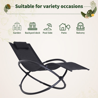 Outsunny Outdoor Orbital Lounger Zero Gravity Patio Chaise Foldable Rocking Chair w/ Pillow Black--ChewyGames-ChewyGames
