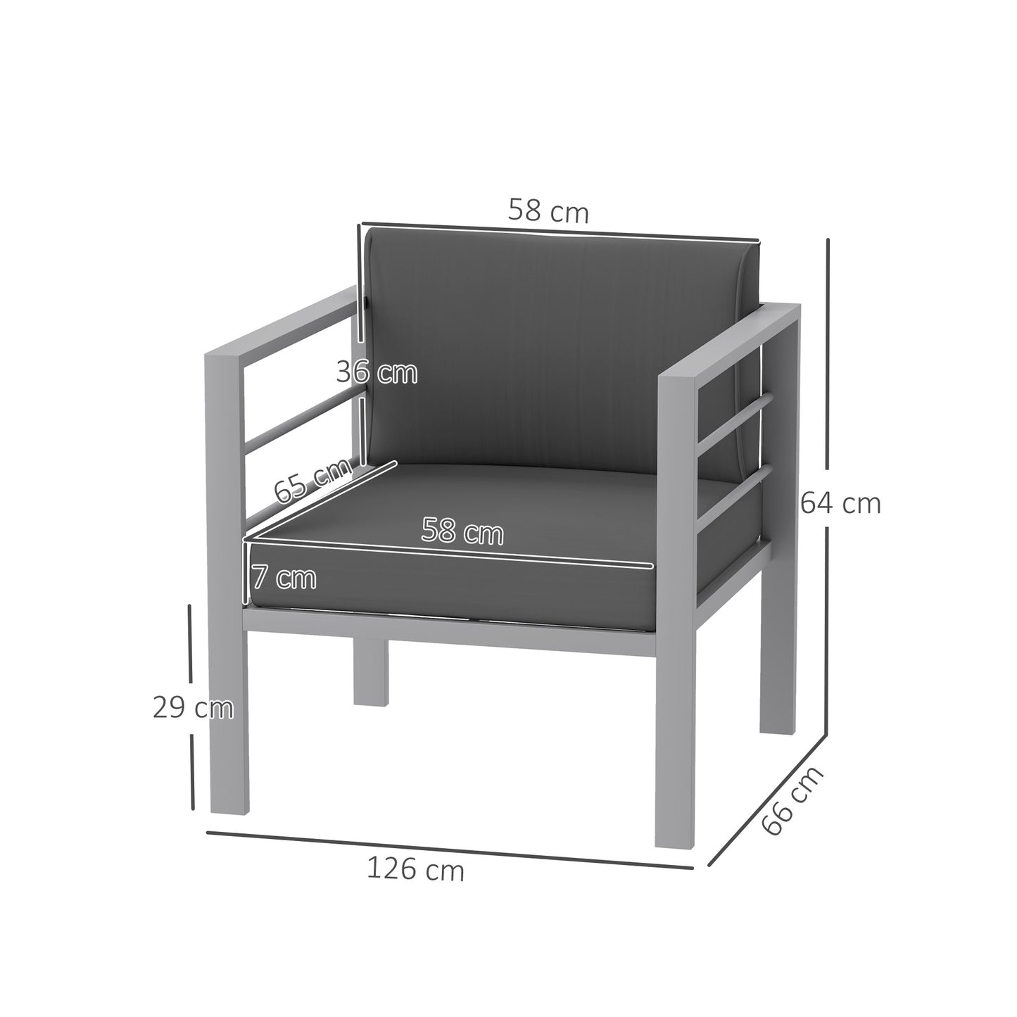 Outsunny Garden Sofa Set of 2, All-Weather Garden Sofa Set with Removable Cushions, Metal Frame Outdoor Furniture for Balcony, Charcoal Grey
