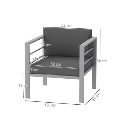 Outsunny Garden Sofa Set of 2, All-Weather Garden Sofa Set with Removable Cushions, Metal Frame Outdoor Furniture for Balcony, Charcoal Grey