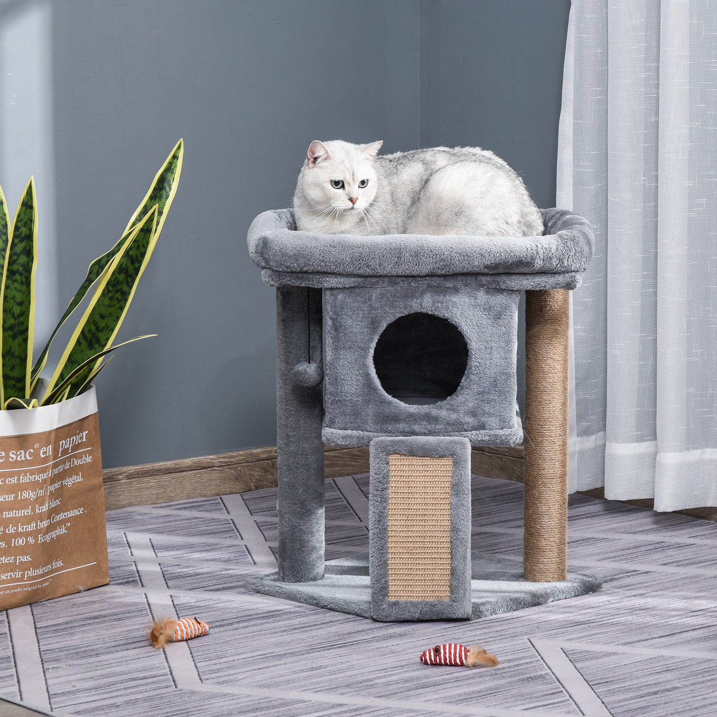 PawHut Cat Tree Tower for Indoor Cats Cat Scratching Post Climbing Activity Centre w/Jute Scratching Pad, Toy Ball, Cat House - Grey--ChewyGames-ChewyGames