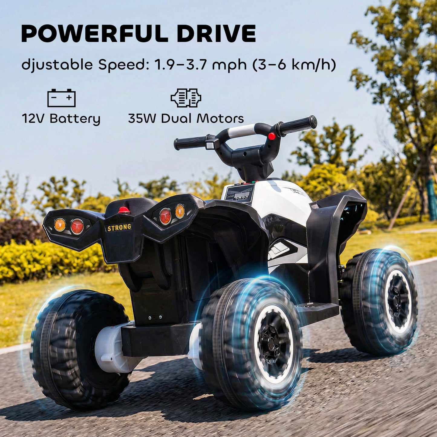 HOMCOM 12V Ride-On Quad Bike w/ Music, Horn, for Ages 3-5 Years - White