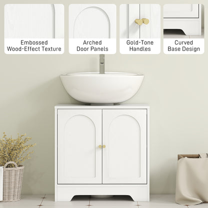 HOMCOM Under Sink Bathroom Cabinet with 2 Arch Doors - White