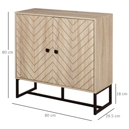 HOMCOM MDF 2-Tier Storage Cabinet Steel Frame Handles Tabletop Unique Home Style Organiser, 80H x 80L x 29.5Wcm-Oak