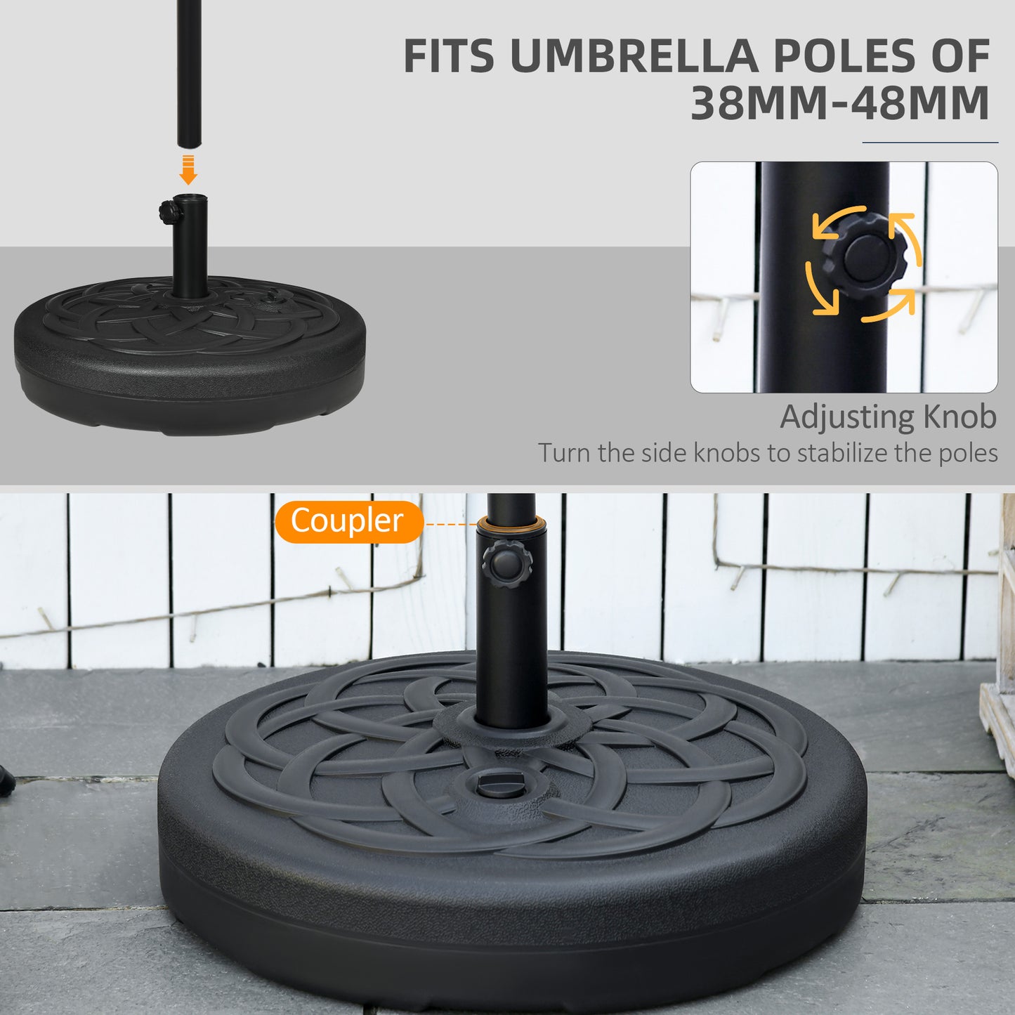 Outsunny Garden Parasol Base Holder, Outdoor Market Umbrella Stand Weight with Built-In Handle, 25kg Water or 35kg Sand Filled, Black--ChewyGames-ChewyGames