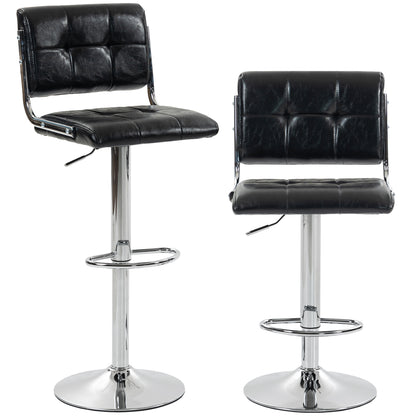 HOMCOM Bar Stools Modern PU Leather Adjustable Breakfast Bar Stools Backrest Set of 2 Black