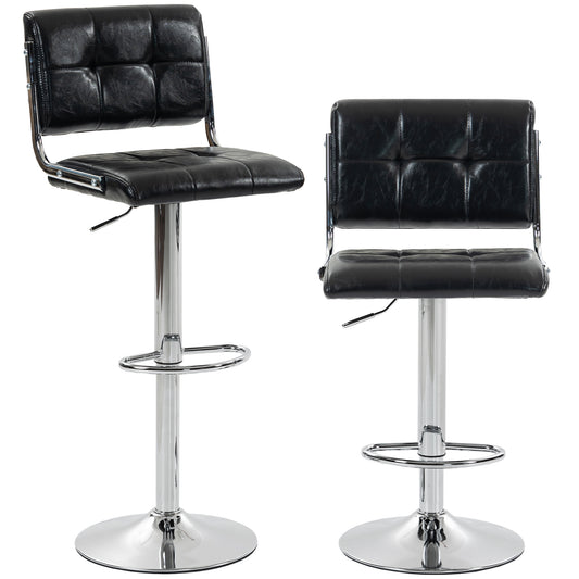 HOMCOM Bar Stools Modern PU Leather Adjustable Breakfast Bar Stools Backrest Set of 2 Black