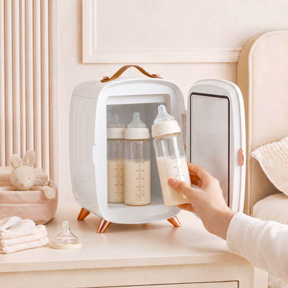 HOMCOM Skincare Refrigerator, 6L Mini Cosmetic Fridge with LED Mirror, Cooling Function for Bedroom, Skincare, Office, White