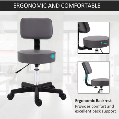 HOMCOM Beautician's Swivel Salon Chair w/ Padded Seat Back 5 Wheels Adjustable Height Salon Hairdressers Tattoo Spa Rolling Cushion Professional 35cm Grey--ChewyGames-ChewyGames