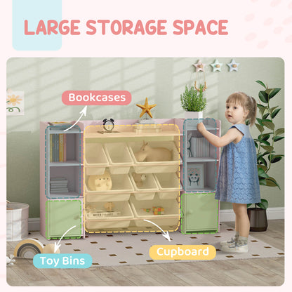 AIYAPLAY Kids Toy Organizers and Storage with 8 Removable Storage Bins and Bookshelf, Pink