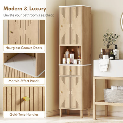 HOMCOM Slim Bathroom Cabinet with Silent Drawer Rail for Scandinavian, Japanese Styles - Wood-Effect-Bathroom Cabinets-ChewyGames-ChewyGames