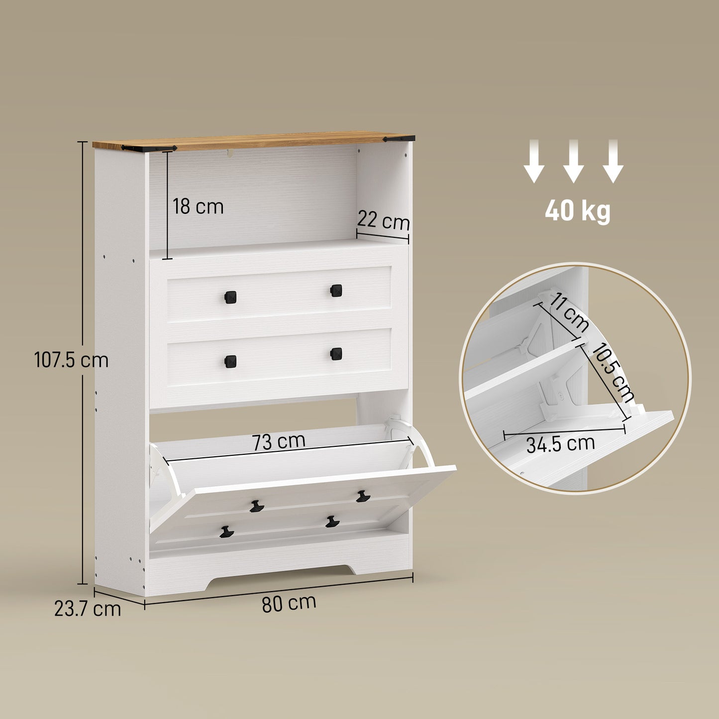 HOMCOM Shoe Cabinet with 2 Flip Drawers, Narrow Shoe Storage Cabinet, White