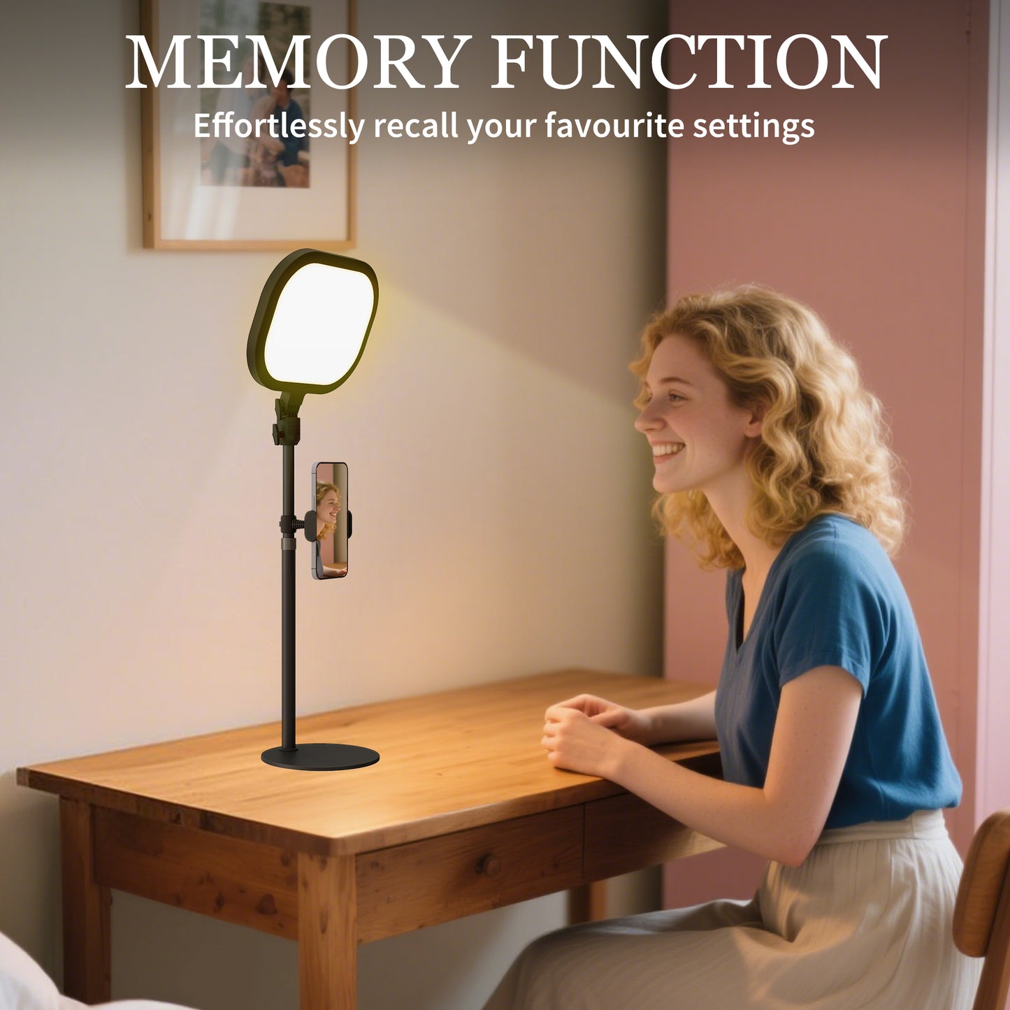 HOMCOM Selfie Light for Video Conference Lighting, Dimmable Desk Lamp with Stand Phone Holder, 5 Colour Modes & 10 Brightness Levels, Memory Function for Home Office, Recording, Video Calls, Black