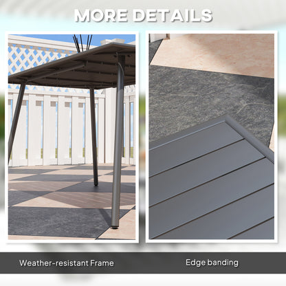 Outsunny Rectangle Garden Table with Slat Top, Steel Frame, Outdoor Table for 6 Person, 150 x 80 x 74 cm, Grey