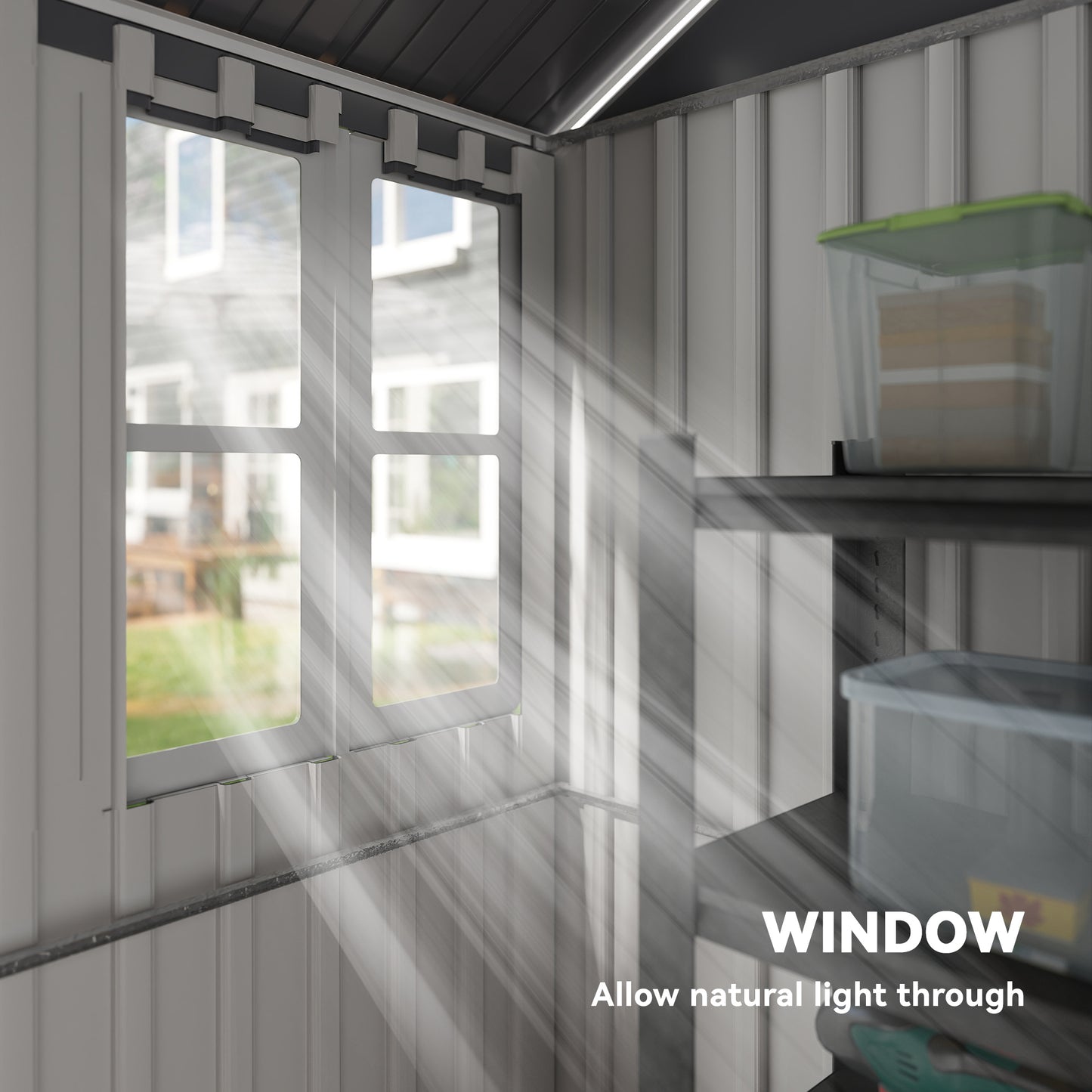 Outsunny 8 x 6 ft Galvanised Garden Shed, Outsoor Metal Storage Shed with Double Doors Window Air Vents, Grey