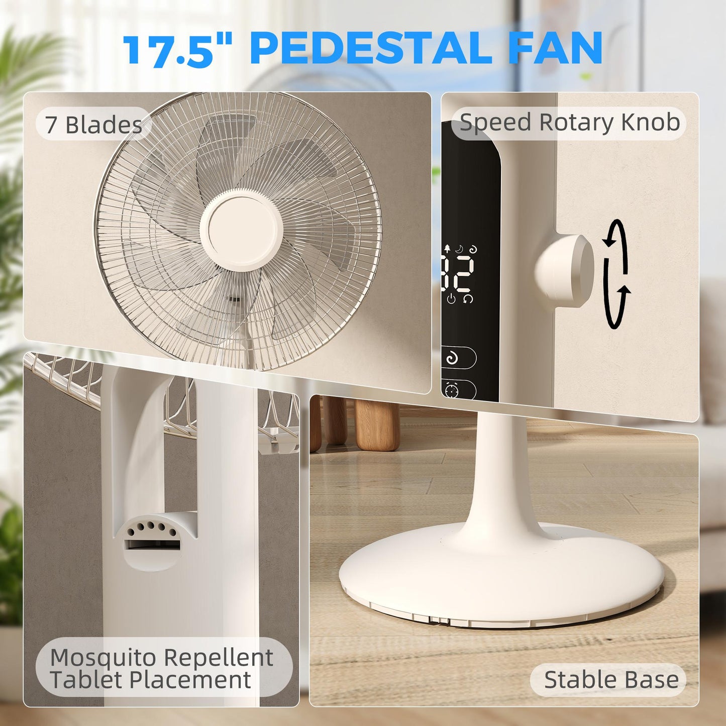 HOMCOM Three Mode Pedestal Fan, with Insect Repellant Box and LED Panel - White--ChewyGames-ChewyGames