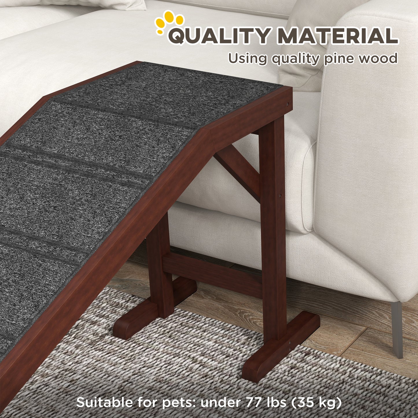 PawHut Pet Ramp for Dogs with Non-Slip Carpet and Top Platform - Brown & Grey