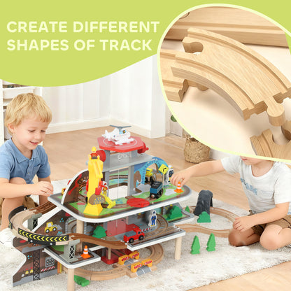 AIYAPLAY 79 Piece Wooden Train Set, Kids Train Track Mine Themed with Crane, Helicopter--ChewyGames-ChewyGames