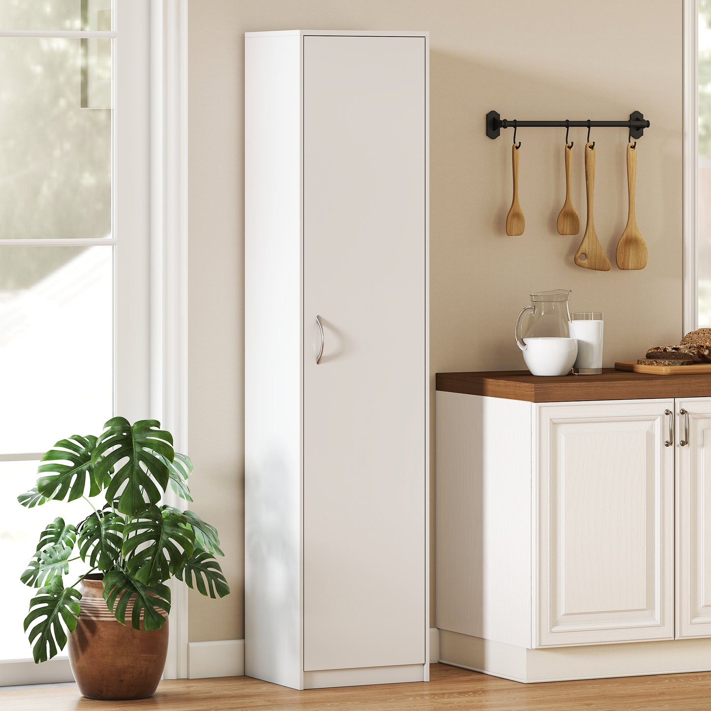 HOMCOM 180cm Tall Kitchen Cupboard, Freestanding 5-Tier Pantry Storage Cabinet with Adjustable Shelf, White