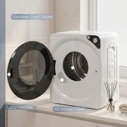 HOMCOM 5kg Vented Tumble Dryer, 1000W Compact Tumble Dryer with 5 Drying Modes, Stainless Steel Tub, White