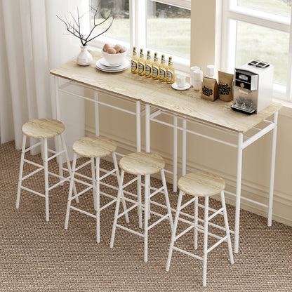 HOMCOM Bar Table Set, Bar Table and Stools Set, Footrest and Storage Shelf, for Kitchen, Dining Room, Pub, Cafe, White and Oak--ChewyGames-ChewyGames