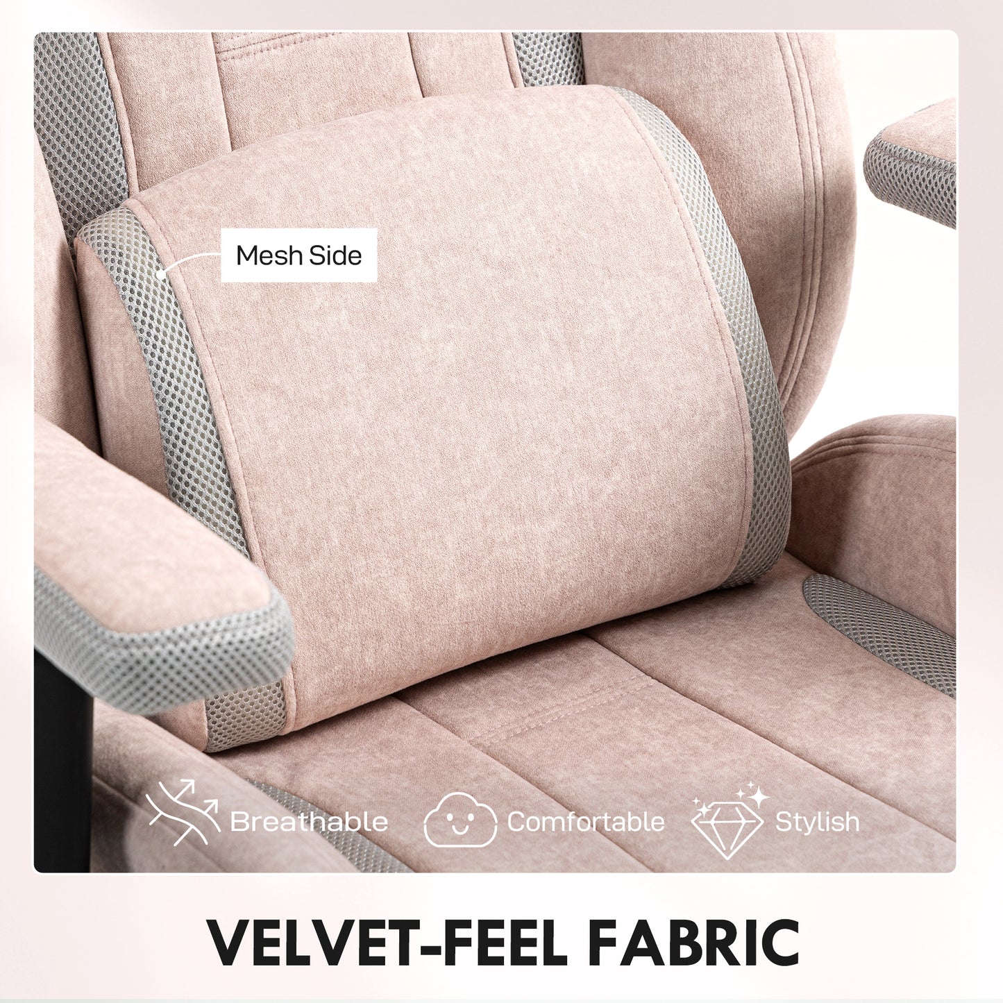 Fabric Gaming Chair with Lumbar Support, Headrest - Pale Pink