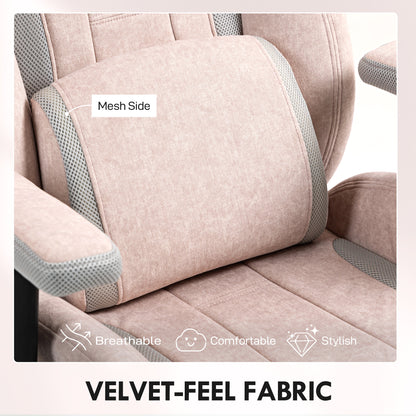 Fabric Gaming Chair with Lumbar Support, Headrest - Pale Pink
